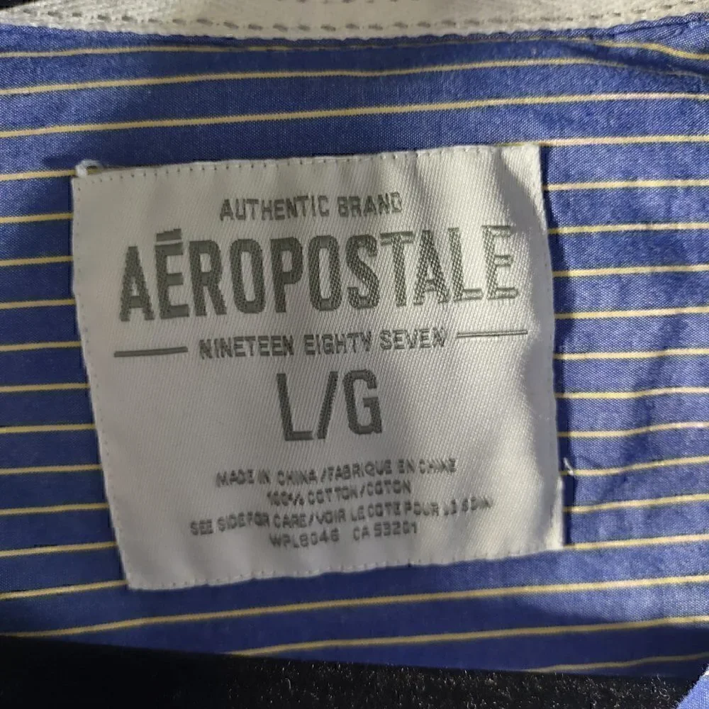 Aeropostale Men's 100% Cotton Blue With Yellow Stripes Dress Shirt Size Large - Picture 8 of 8